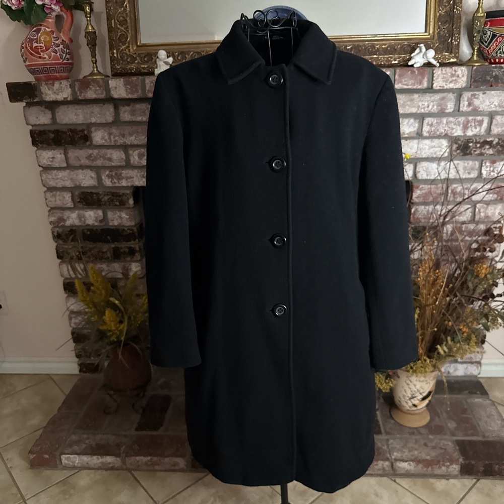 Gallery Women’s Black Wool Blend Long Peacoat Sz M